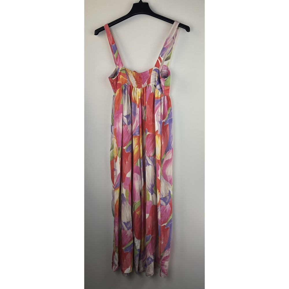 Pepaloves Playsuit Wide Leg Floral Watercolor Jumpsuit Bow Tie Pocket Resort M - Picture 11 of 14